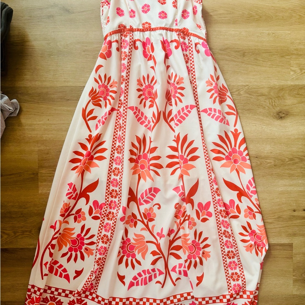 bebe Floral Maxi Dress - Pink and White